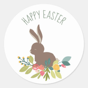 Pegatina Redonda Conejito de pascua feliz