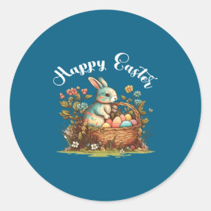 Pegatina Redonda Conejito de Pascua Feliz día de Pascua