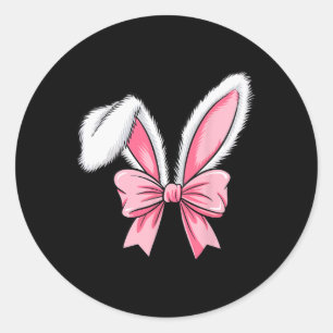 Pegatina Redonda Conejito de Pascua oreja Coquette rosa Bow Gir Día