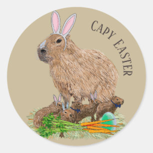 Pegatina Redonda Conejito divertido de Pascua de capybara