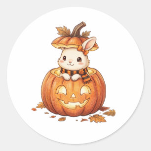 Pegatina Redonda Conejito lindo de calabaza de Halloween - Conejo d