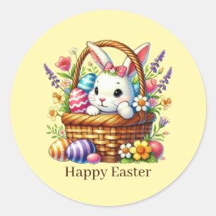 Pegatina Redonda Conejito lindo de Pascua feliz