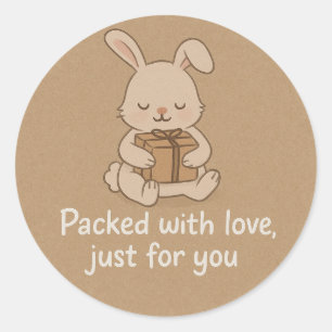 Pegatina Redonda Conejito Lindo Empacado con Amor Sticker