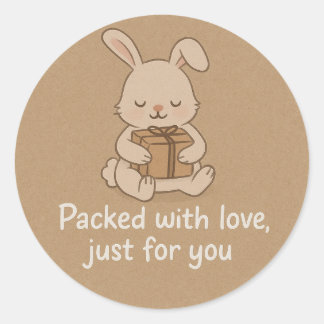 Pegatina Redonda Conejito Lindo Empacado con Amor Sticker