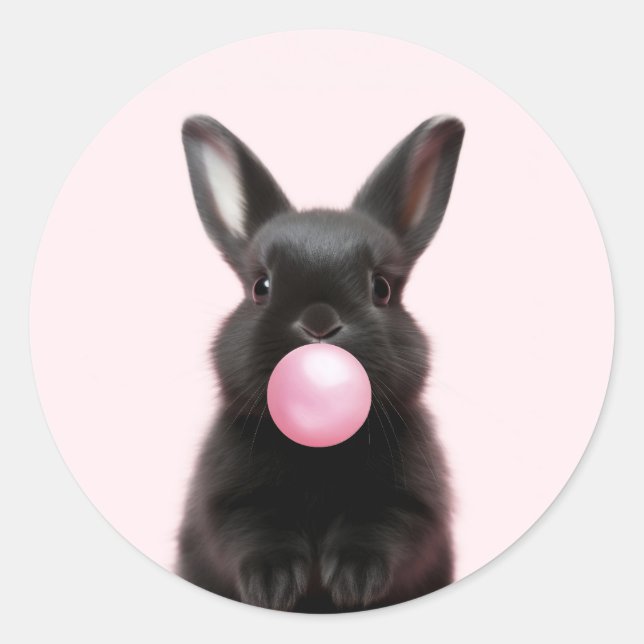 Pegatina Redonda Conejito negro brillante de burbuja rosa (Anverso)