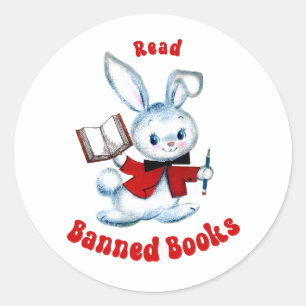 Pegatina Redonda Conejito Retro Adorable - Leer Libros Prohibidos