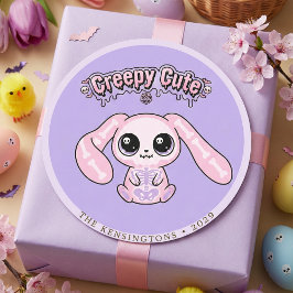 Pegatina Redonda Conejito Rosa Pastel Goth Lavanda Espeluznante y L