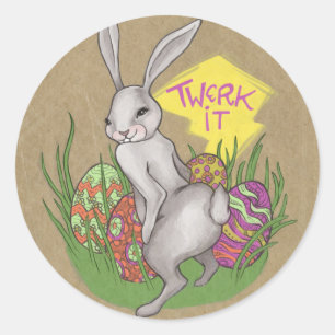 Pegatina Redonda Conejito Twerk Pascua