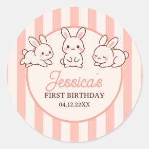 Pegatina Redonda Conejitos de Pascua Lindos Fiesta de Cumpleaños de