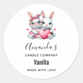 Pegatina Redonda Conejitos Lindos Compartiendo una Empresa de Velas