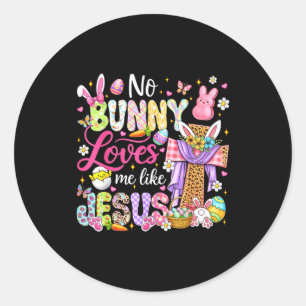 Pegatina Redonda Conejo ama como Jesús Pascua cristiano niños mujer
