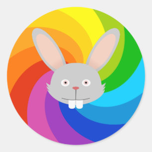 Pegatina Redonda Conejo arcoiris