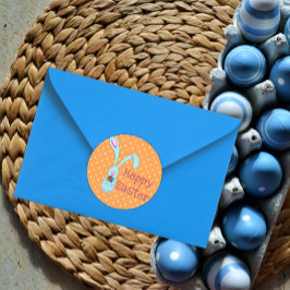 Pegatina Redonda Conejo azul lindo Feliz Pascua