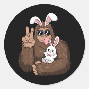 Pegatina Redonda Conejo Bigfoot Bunny divertido día de Pascua Sasqu