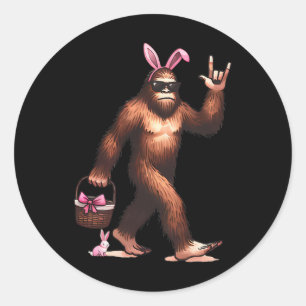 Pegatina Redonda Conejo Bigfoot Sasquatch Huevos de Pascua Retro Ho