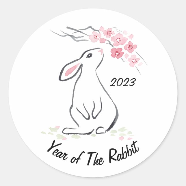 Pegatina Redonda Conejo blanco Sakura 2023 (Anverso)