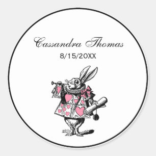 Pegatina Redonda Conejo Blanco Trompetista Alice Adv Wonderland Ros