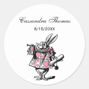 Pegatina Redonda Conejo Blanco Trompetista Alice Adv Wonderland Ros