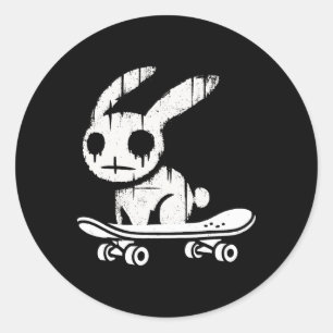 Pegatina Redonda Conejo Bunny Skateboarding Alt Goth Grunge espeluz