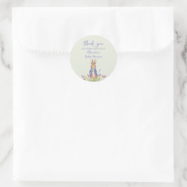 Pegatina Redonda Conejo clásico personalizado con chaqueta azul