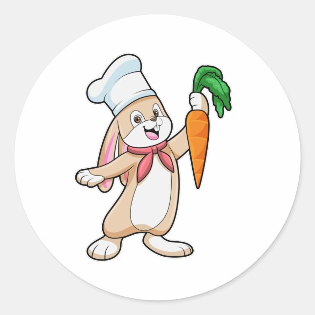 Pegatina Redonda Conejo como Cocinar con zanahoria (Anverso)