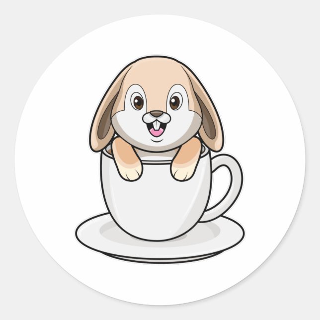 Pegatina Redonda Conejo con Copa de Café (Anverso)