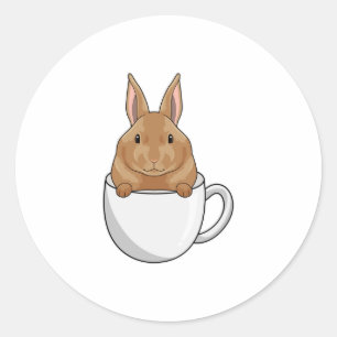 Pegatina Redonda Conejo con Copa de Café