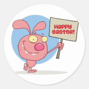 Pegatina Redonda Conejo Con Pegatinas De Rótulo De Pascua Feliz