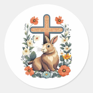 Pegatina Redonda Conejo conejo conejito de Pascua Cristiana