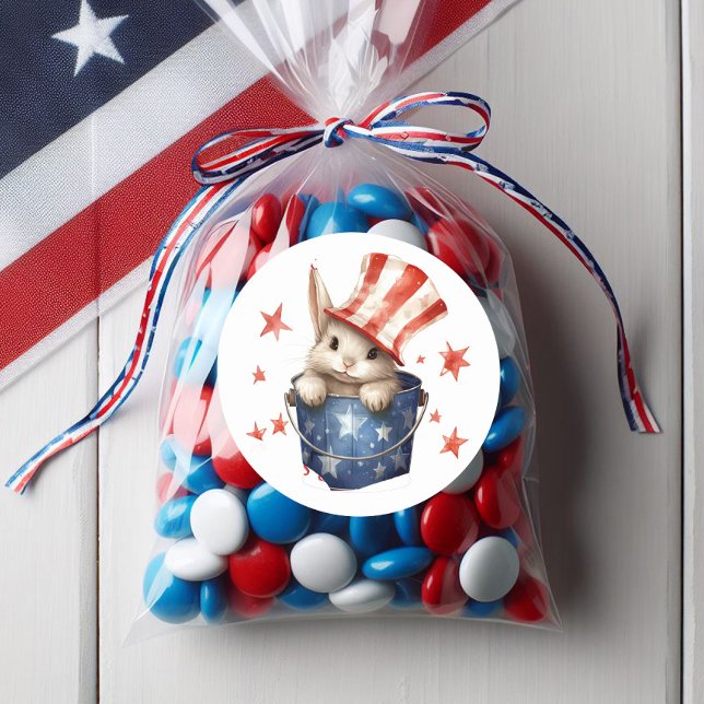 Pegatina Redonda Conejo conejo conejo conejo conejo conejo blanco r (Cute patriotic bunny rabbit sticker)