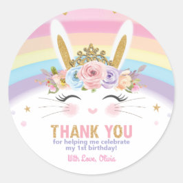 Pegatina Redonda Conejo Conejo Conejo Cute Cumpleaños Gracias Por F