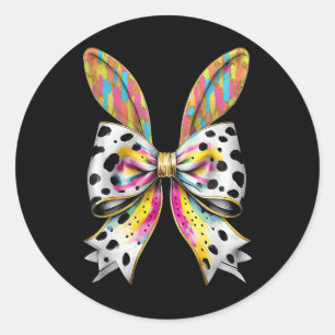 Pegatina Redonda Conejo conejo de pascua Coquette Bow Feliz Chica d