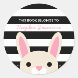Pegatina Redonda Conejo Cute | Este Libro Pertenece A