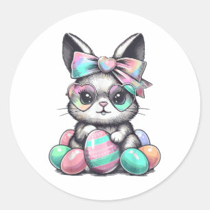 Pegatina Redonda Conejo Cute Face Tie Dye Gles Huevos Bunny Easter