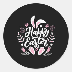 Pegatina Redonda Conejo Cute Happy Easter