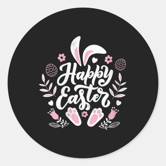 Pegatina Redonda Conejo Cute Happy Easter (Anverso)