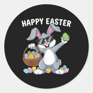 Pegatina Redonda Conejo Dabbing Feliz Día de Pascua Huevos Dab Boys