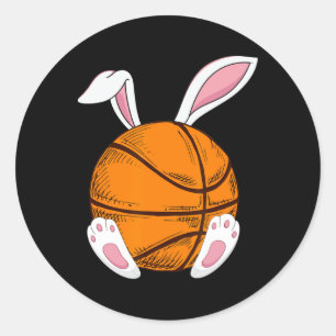Pegatina Redonda Conejo de baloncesto de Pascua Conejo Conejo Feliz