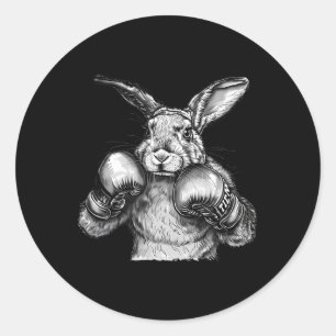 Pegatina Redonda Conejo de boxeo guantes de boxeo kickboxing boxead