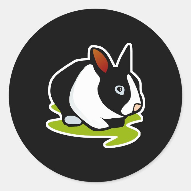 Pegatina Redonda conejo de conejo blanco y negro (Anverso)