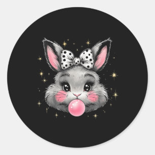 Pegatina Redonda Conejo de conejo lindo cara Coquette Bow Easter Da