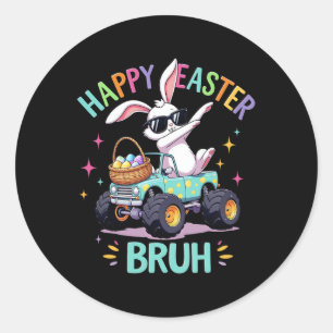 Pegatina Redonda Conejo de Dabbing Bruh Feliz Pascua Amor Camión Mo