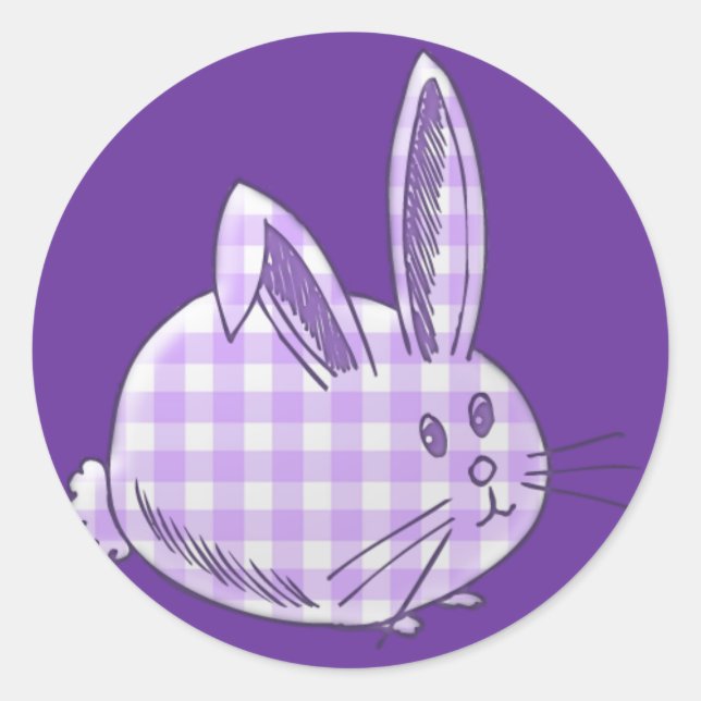 Pegatina Redonda conejo de gingham púrpura (Anverso)