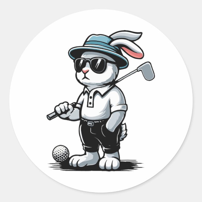 Pegatina Redonda Conejo de golf Bunny Punk Golf (Anverso)