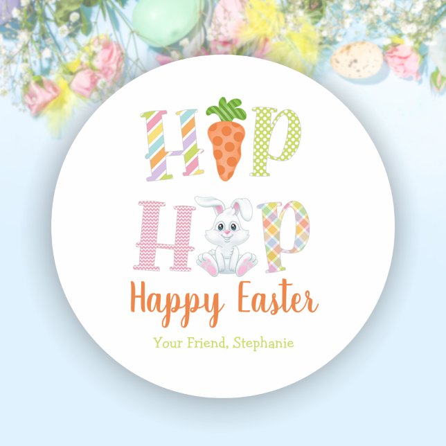 Pegatina Redonda Conejo de Hip Hop de Pascua Bolsa de Golosinas Peg (Hip Hop Bunny Easter Cute Treat Bag Stickers)