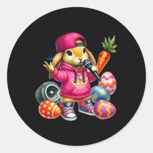 Pegatina Redonda Conejo de Hip Hop Huevos de Pascua Micrófono Vibe
