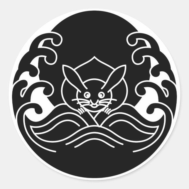 Pegatina Redonda Conejo de luna de ola (Anverso)