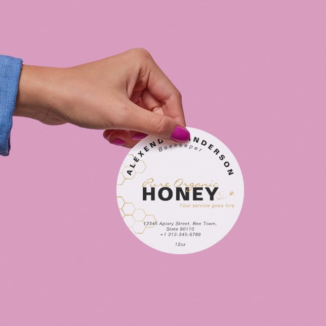 Pegatina Redonda Conejo de oro de abejas de miel moderno (Modern Honey Bees Gold Honeycomb Classic Round Sticker)