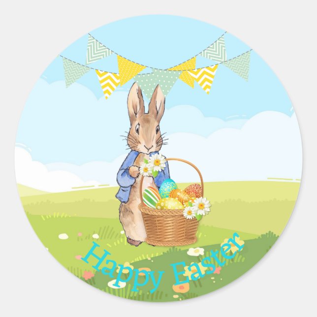 Pegatina Redonda conejo de Pascua (Anverso)