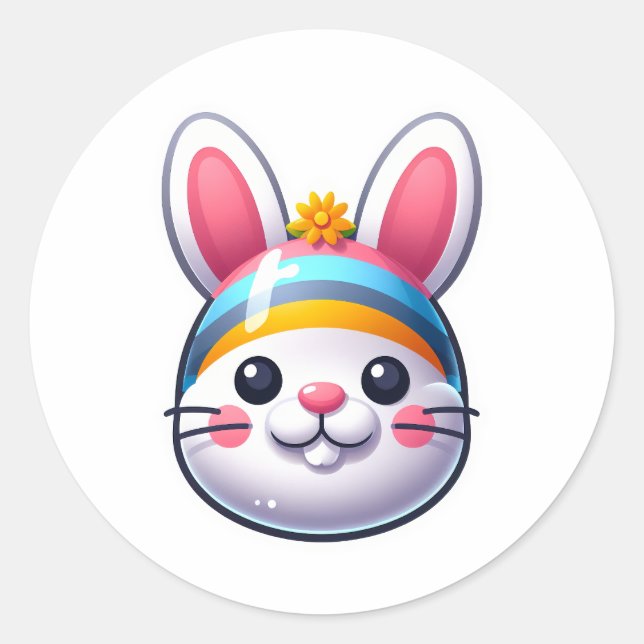 Pegatina Redonda Conejo de Pascua (Anverso)